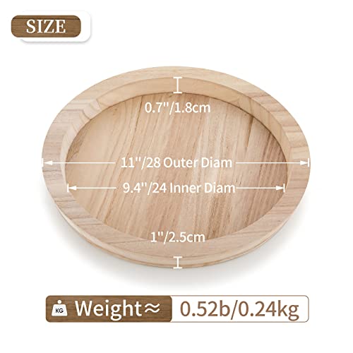 Hanobe Wood Decorative Tray - Round Unfinished Wooden Trays DIY Ottoman Serving Tray Centerpiece Candle Holder for Kitchen Countertop Crafts Art Home