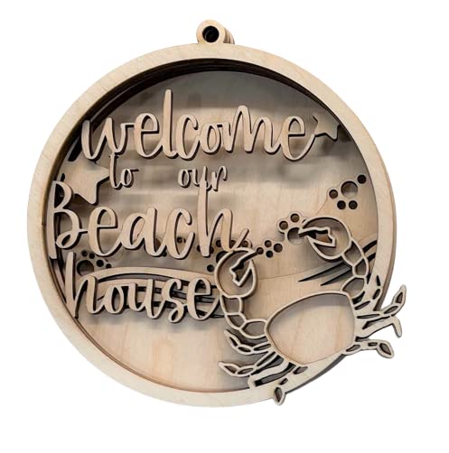 Welcome to Our Beach House Door Sign 5 Pieces Laser Cut Out Unfinished RND26 - WoodArtSupply