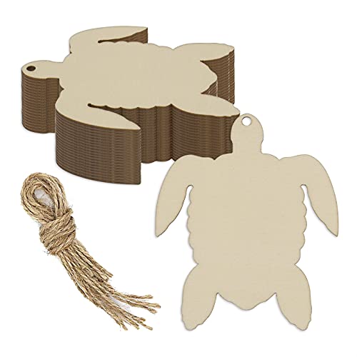 JANOU 20pcs Sea Turtle Shape Unfinished Wood Cutouts DIY Crafts Blank Hanging Gift Tags Ornaments with Ropes for Summer Ocean Sea Theme Party - WoodArtSupply