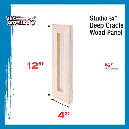 U.S. Art Supply 4" x 12" Birch Wood Paint Pouring Panel Boards, Studio 3/4" Deep Cradle (Pack of 4) - Artist Wooden Wall Canvases - Painting