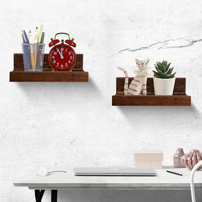 Z metnal Mini Floating Shelves, Small Natural Wooden Display Wall Shelf for Picture Ledge, Pawlownia, Wall Mounted, 8 x 5.5inch, 2 Pack - WoodArtSupply