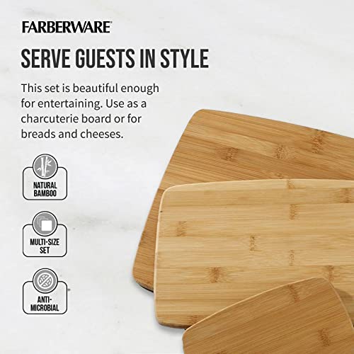 Farberware 3-Piece Kitchen Cutting Board Set, Reversible Chopping Boards for Meal Prep and Serving, Charcuterie Board Set, Wood Cutting Boards, - WoodArtSupply