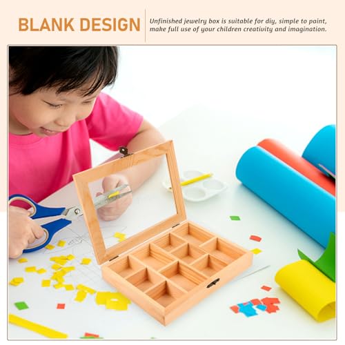 Zerodeko Unfinished Wooden Jewelry Box, with Lid, DIY Jewelry Storage Box 10 Compartment Sundries Organizer Classic Jewelry Box Jewelry Organizer Box Zerodeko