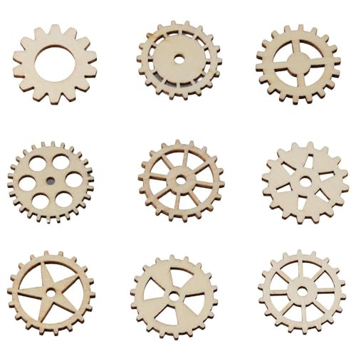 hobbyhub 100 Pcs Wooden Gear Wheels Decoration,Mixed Style Unfinished Blank Wooden Pieces for Making DIY Crafts - WoodArtSupply