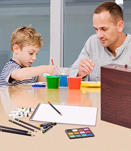 Art Supplies, Deluxe Wooden Art Set Crafts Drawing Painting Kit with 12 Watercolor Paints, 12 Brushes, 2 Sketch Pads, 2 Canvas Boards, Palette, VigorFun