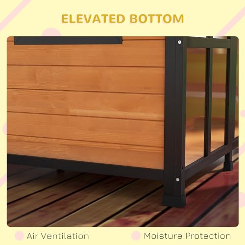 PawHut Outside Cabin-Style Wooden Dog House for Large Dogs with Openable Roof & Giant Window, Outdoor & Indoor Big Dog House, Asphalt Roof, Yellow PawHut