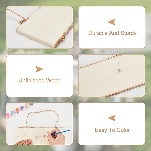 OLYCRAFT 6pcs Wood Hanging Signs Unfinished Hanging Wood Plaques Rectangle Wooden Blanks Wood Sign Wooden Slices Banners with Ropes for DIY Painting