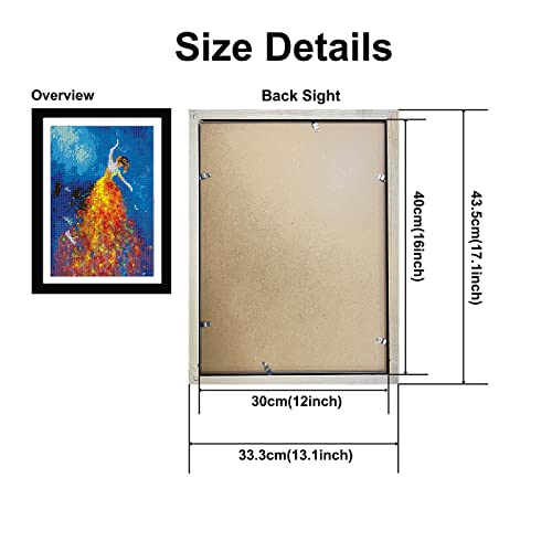 Betionol 12x16 Picture Frame 2 Pack, Display 12x16in/30x40cm Diamond Painting Kits/Photos/Prints, Black Natural Solid Wood Picture Frame with Acrylic Betionol