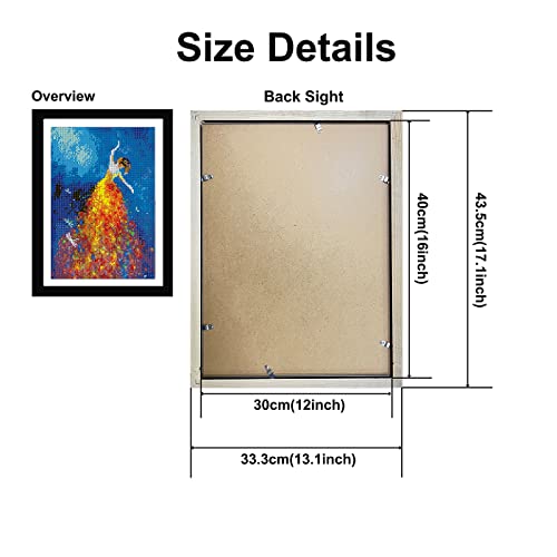 Betionol 12x16 Picture Frame 2 Pack, Display 12x16in/30x40cm Diamond Painting Kits/Photos/Prints, Black Natural Solid Wood Picture Frame with Acrylic