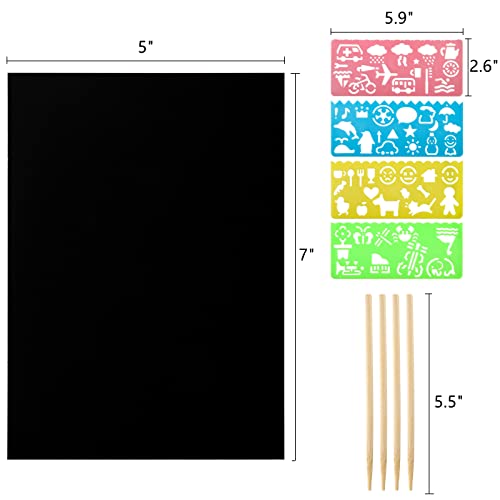 ZEAYEA 200 Pcs Scratch Paper Art Set, Scratch Off Rainbow Magic Paper with 10 Bamboo Stylus, 8 Stencils, Black Scratch Notes for Boys and Girls DIY ZEAYEA