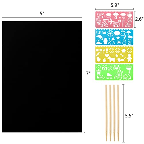 ZEAYEA 200 Pcs Scratch Paper Art Set, Scratch Off Rainbow Magic Paper with 10 Bamboo Stylus, 8 Stencils, Black Scratch Notes for Boys and Girls DIY