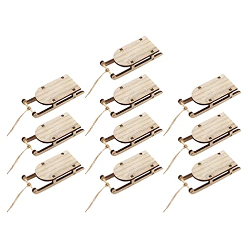 VOSAREA 10Pcs Christmas Sled Ornaments Unfinished Wood Miniature Ski Snow Sleigh Hanging Pendant Centerpiece for Xmas Tree Outdoor Indoor Wall Decor VOSAREA