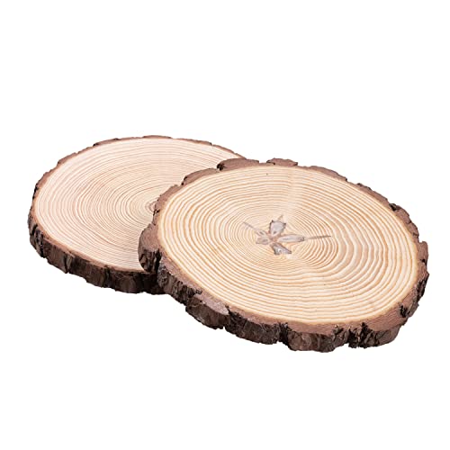 Royal Imports Round Wood Slices Discs, 9"-11" Large, Natural Unfinished Wooden Tree Bark Slabs for DIY Arts & Crafts, Rustic Table Centerpiece, Chargers, Trays, Wedding Decoration, 2 Pack