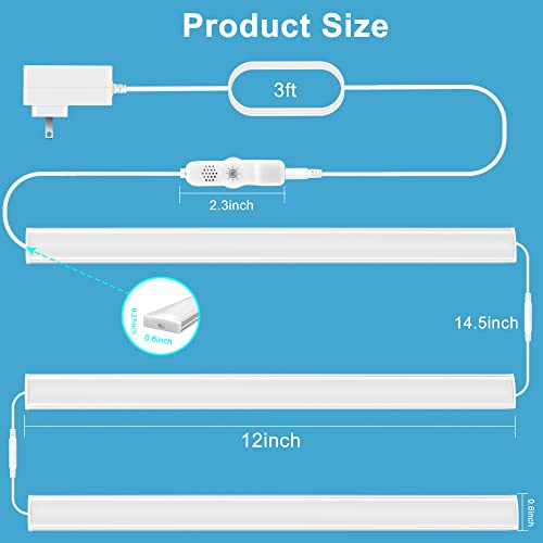 Maylit Under Cabinet Lights Plug in, 3 Pcs 12 Inch Ultra Thin Under Cabinet Lighting, Super Bright Daylight White Under Counter Lights for Kitchen, maylit