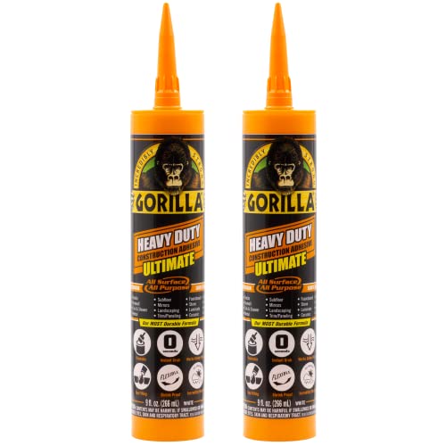 Gorilla Heavy Duty Ultimate Construction Adhesive, 9 Ounce Cartridge, White, (Pack of 2) Gorilla