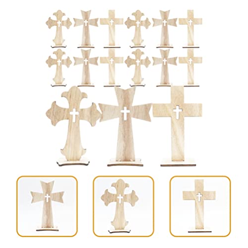 SEWACC 30pcs Cross Wood Jesus Wood Flower SEWACC