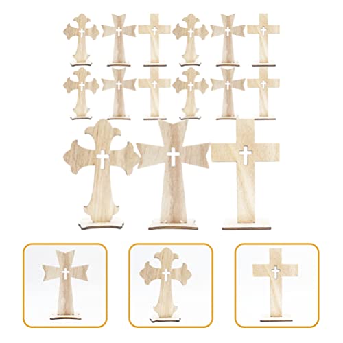 SEWACC 30pcs Cross Wood Jesus Wood Flower