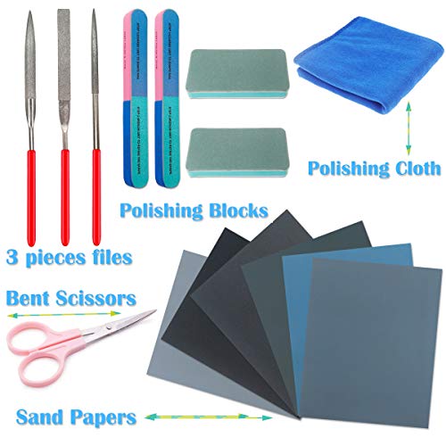 15 Pieces Resin Casting Tools Set - Include Sand Papers, Polishing Blocks, Polishing Cloth, Round File, Semicircular File, Flat File and Scissors for