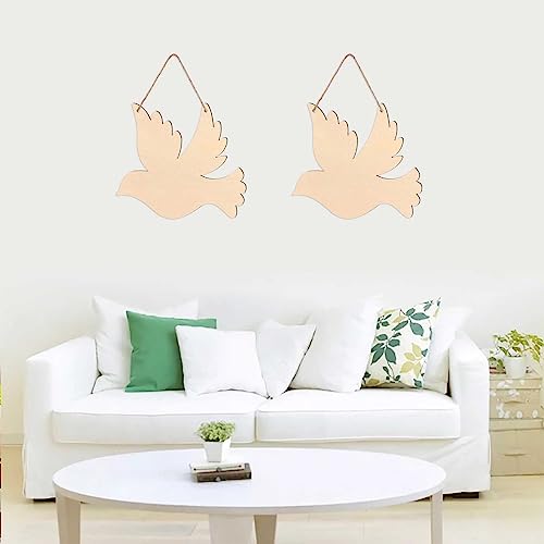 Creaides 3pcs Bird Wood Signs Blank Wooden Peace Dove Shape Hanging Signs with Ropes DIY Crafts Cutouts for Baby Shower Wedding Birthday Christmas