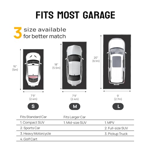 TUFFIOM 9'x 20' Containment Mat w/Squeegee, Garage Floor Mats for Under Car, Heavy Duty Waterproof Car Parking Mats for Snow Ice Rain Mud Oil TUFFIOM