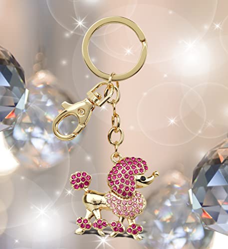 Aqua79 Elegant Pink Poodle Dog Keychain - Gold 3D Sparkling Charm Rhinestones Fashionable Stylish Metal Alloy Durable Key Ring Bling Crystal Jewelry - WoodArtSupply