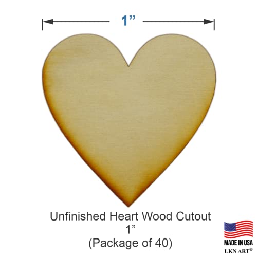 Unfinished Heart Wood Cutout Available in a Variety of Sizes and Thicknesses (1/4" Thick, 1 Inch (Package of 40)) - WoodArtSupply