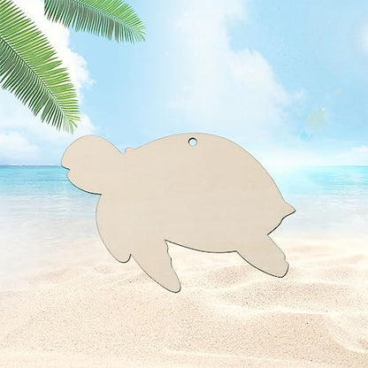 20pcs Turtle Wood Crafts Cutouts Wooden Sea Turtle Shaped Hanging Ornaments with Hole Hemp Ropes Gift Tags for DIY Projects Sea Animals Themed Party