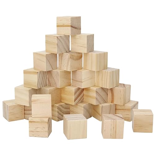 1inch Unfinished Wood Blocks 30Pieces Wooden Cubes for Wood Crafts Blank Natural Wood Cubes Solid Wooden Square Blocks for Baby Shower, Kids DIY - WoodArtSupply