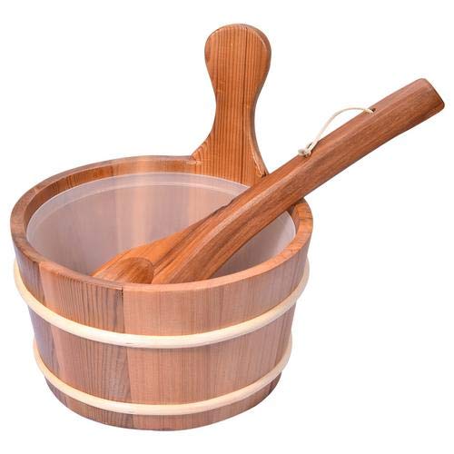 Astarama Sauna Bucket and Ladle, Handmade Cedar Wooden Hot Tub Barrel Sauna Natural Sauna Spa Accessory Bath Accessories Supplies