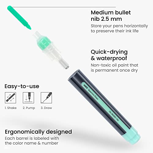 ARTEZA Pastel Oil-Based Markers, 8-Pack, 2.5 mm Line, Large Barrel, Quick-Drying Permanent Marker Pens with Bullet Nib, Craft and Art Supplies for ARTEZA