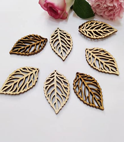 30pcs Wood Leaf Cut Out Earring Blanks, DIY Unfinished Laser Cut Natural Wood Earrings Blank for Jewelry Makers Supplies and Crafting (2'') - WoodArtSupply