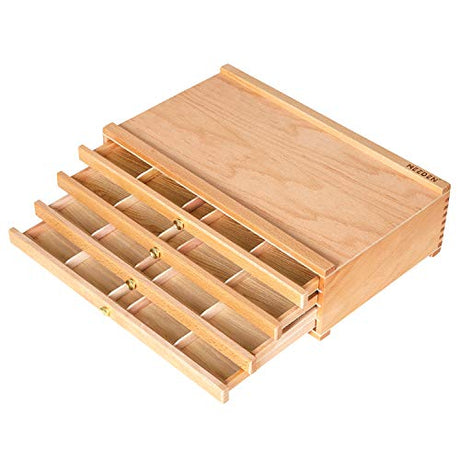 MEEDEN 4-Drawer Artist Supply Storage Box - Portable Foldable Multi-Function Beech Wood Artist Pencil & Brush Storage Box with Drawer & Compartments MEEDEN