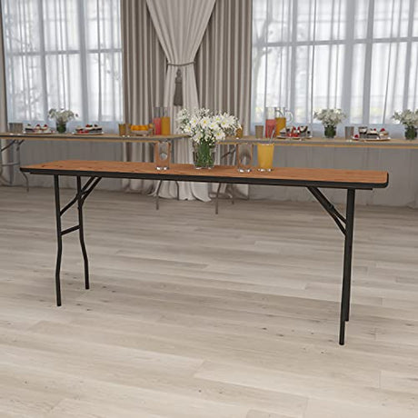 Flash Furniture Gael 6' Wood Folding Training and Event Table, Rectangular Folding Training Table with Smooth Clear Coated Finished Top, Natural Flash Furniture