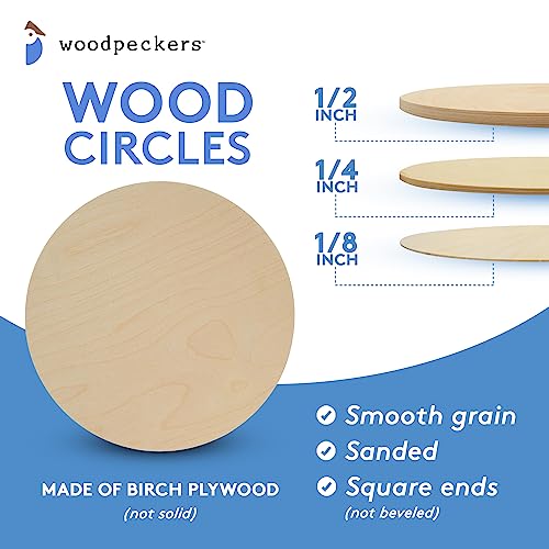 7-inch Wood Circle Disc, 1/8 inch Thick with Rustic Burnt Edges, Pack of 5 Unfinished Round Wooden Circles for Crafts, Birch Plywood, by Woodpeckers