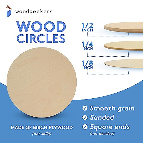 Wood Circles 12 inch, 1/4 Inch Thick, Birch Plywood Discs, Pack of 5 Unfinished Wood Circles for Crafts, Wood Rounds by Woodpeckers