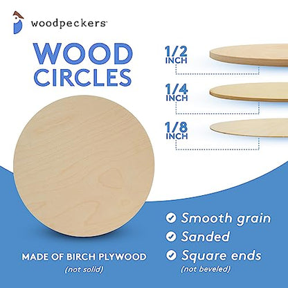 Wood Circles 12 inch, 1/4 Inch Thick, Birch Plywood Discs, Pack of 50 Unfinished Wood Circles for Crafts, Wood Rounds by Woodpeckers