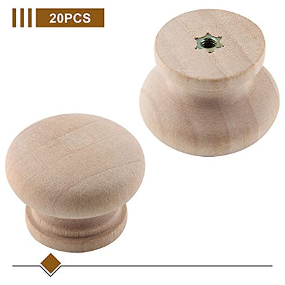 Zorfeter 20 Pcs Wood Unfinished Drawer Knobs Mushroom Shape Furniture Cabinet Knobs Pulls Handles (Diameter: 28mm, Height: 21mm)