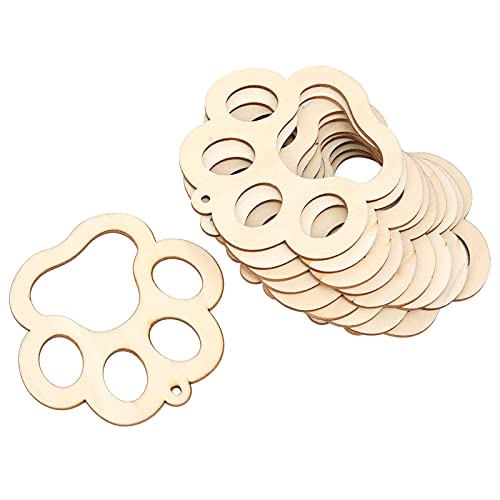 30 Pcs Unfinished Blank Wooden Bear Paw Shape Slices Discs DIY Craft Pieces Small Wooden Piece Embellishments for Wedding Christmas Party Pssopp