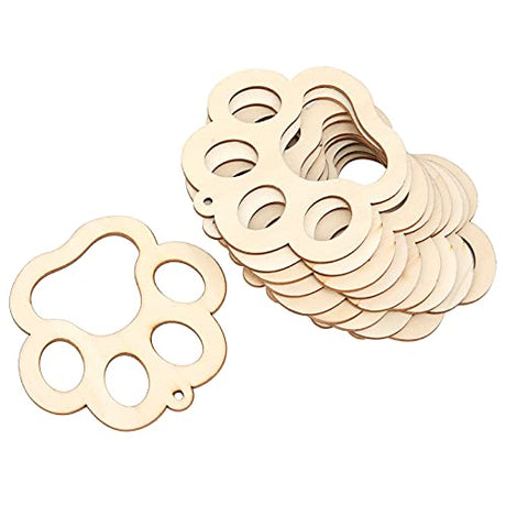 30 Pcs Unfinished Blank Wooden Bear Paw Shape Slices Discs DIY Craft Pieces Small Wooden Piece Embellishments for Wedding Christmas Party Pssopp