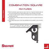 Starrett Steel Combination Square with Square Head - 6" Blade Length, Forged and Hardened Steel Heads, Reversible Lock Bolt, Scriber, Spirit Level, Starrett