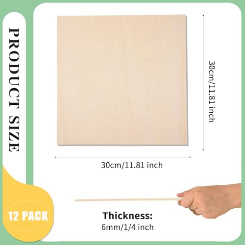 12 Pack 12 x 12 x 1/4 Inch-6mm Thick Basswood Sheets for Crafts Unfinished Plywood Sheets Boards Square Crafts Wood Sheets for DIY Laser Projects, AWIZOM