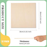 12 Pack 12 x 12 x 1/4 Inch-6mm Thick Basswood Sheets for Crafts Unfinished Plywood Sheets Boards Square Crafts Wood Sheets for DIY Laser Projects, AWIZOM