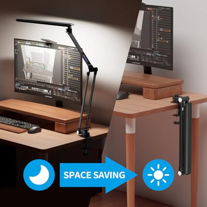 Space Saving LED Desk Lamps, Touch Adjustment 10 Color Temperatures &10 Brightness Eye-Caring Modes, Swing Arm Desk Light with Clamp,Lamp for Home - WoodArtSupply