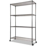 Alera Complete Wire Shelving Unit w/Caster, 48" x 18" x 72", Black Anthracite Alera