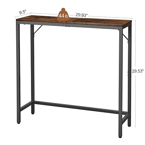 Narrow Industrial Console Table with 2 Support Bars – Versatile Entryway & Display Table in Rustic Brown and Black HOMCENES