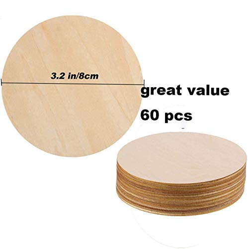 60 Pack 3 Inch Wood Circles for Crafts Unfinished Wood Rounds Wooden Cutouts for Crafts, Wooden Circles for Kids Painting, Wood Burning Blank Wood - WoodArtSupply