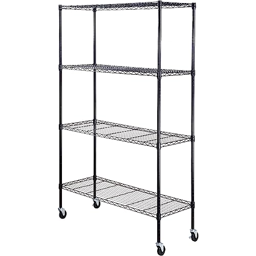 VEVOR Storage Shelving Unit with Wheels, 4-Tier Adjustable, 700 lbs Capacity, Heavy Duty Garage Shelves Metal Organizer Wire Rack, Black, 48" L x 18" VEVOR