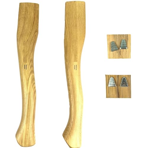 2 Pack American Hickory Axe Handle Replacement for 14" Axes That use 1-1/4 Pound Heads Complete Set with Wooden and Steel Wedges - Hatchet Handle Cuitáxi