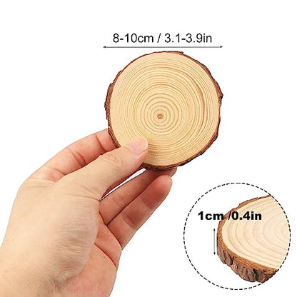 90 PCS 3-4 Inch Natural Wood Slices, Unfinished Pine Wood Circles with Barks for Coasters, DIY Crafts, Christmas Rustic Wedding Ornaments and