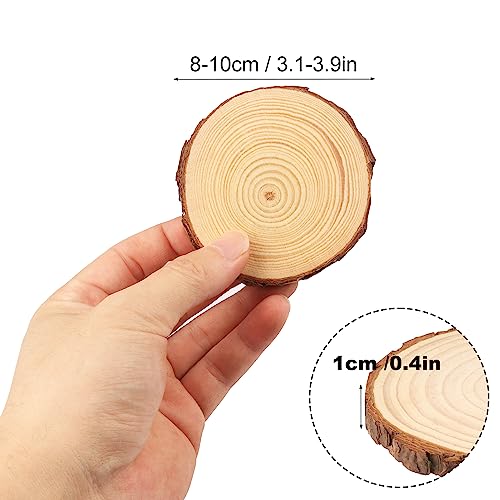 90 PCS 3-4 Inch Natural Wood Slices, Unfinished Pine Wood Circles with Barks for Coasters, DIY Crafts, Christmas Rustic Wedding Ornaments and GNIEMCKIN